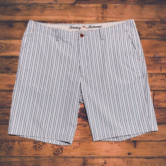 Tommy Bahama Short Men 36 Actual 40 Striped Chino Flat Front‎ Stretch 10" Inseam - Picture 1 of 14